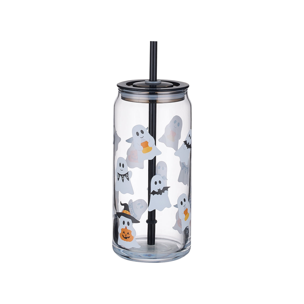 Way to Celebrate Halloween Mixed Ghost Glass Can Sipper Tumbler, 20 oz